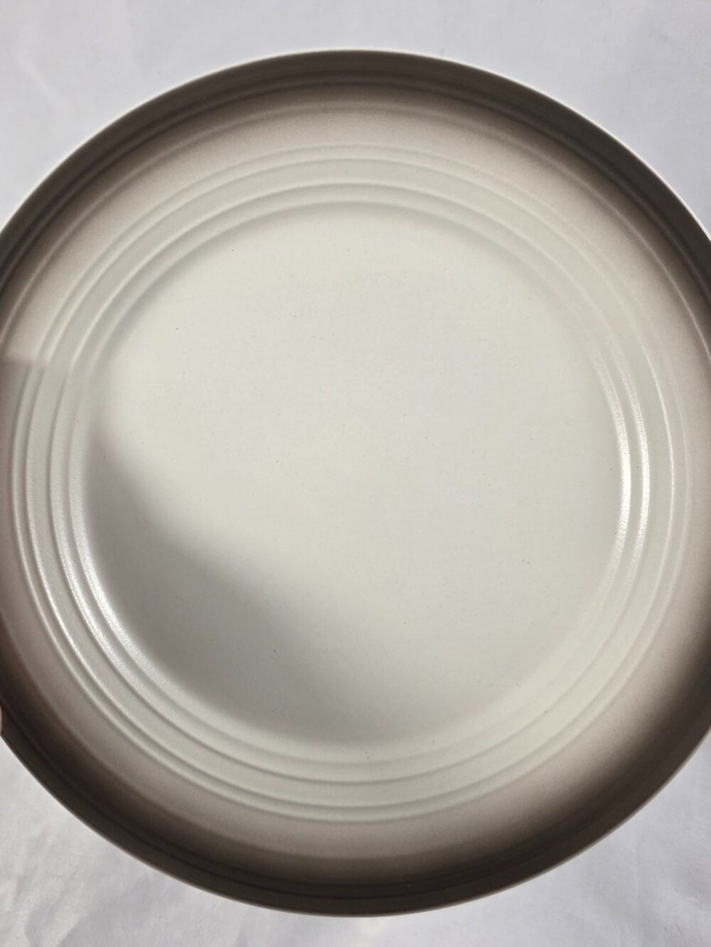 Mikasa Swirl Ombre Mocha Dinner Plate White with Mocha Border Embossed Rings